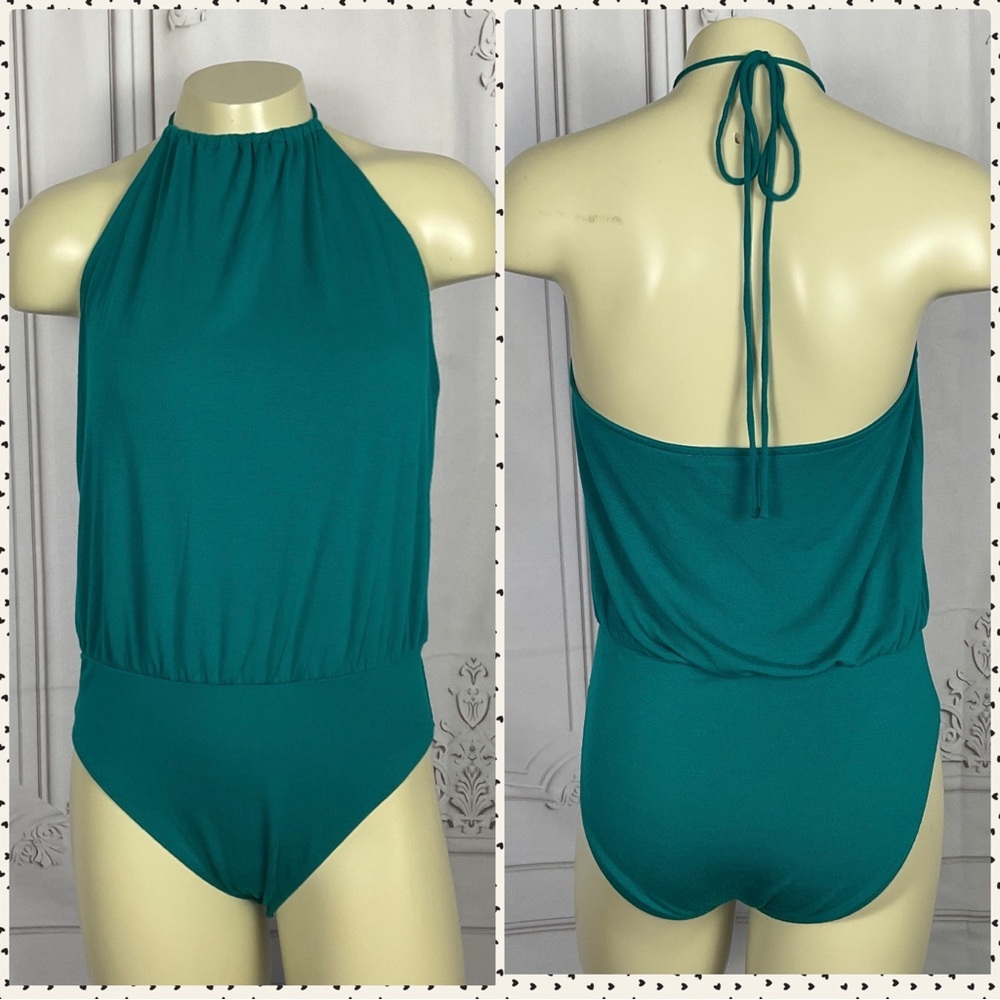 Express One Eleven Halter Bodysuit Teal Blue Super Soft One Piece Medium
